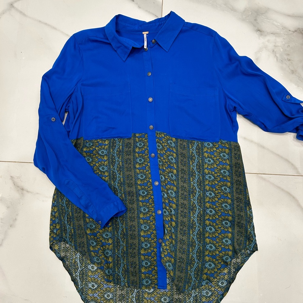Free People Longline Button up Shirt